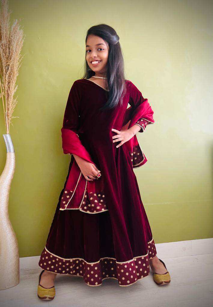 Zareen Maroon with Dupatta - Girls - Monk & Mei