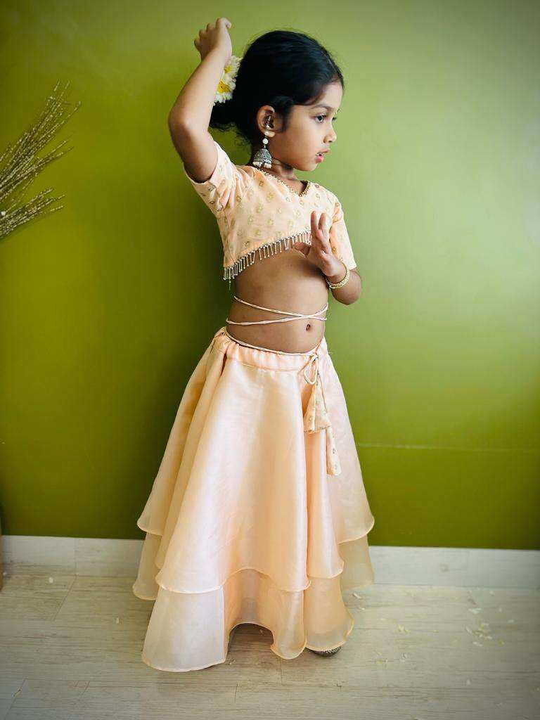 Roza Lehenga Set Peach - Girls - Monk & Mei