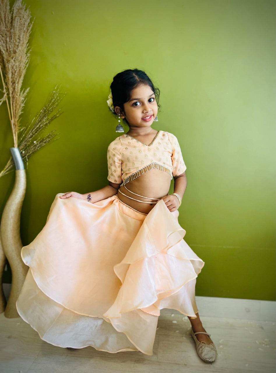 Roza Lehenga Set Peach - Girls - Monk & Mei