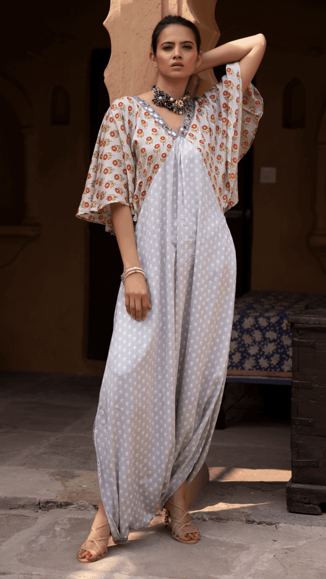 Fiza Dhoti Kaftan - Grey - Monk & Mei