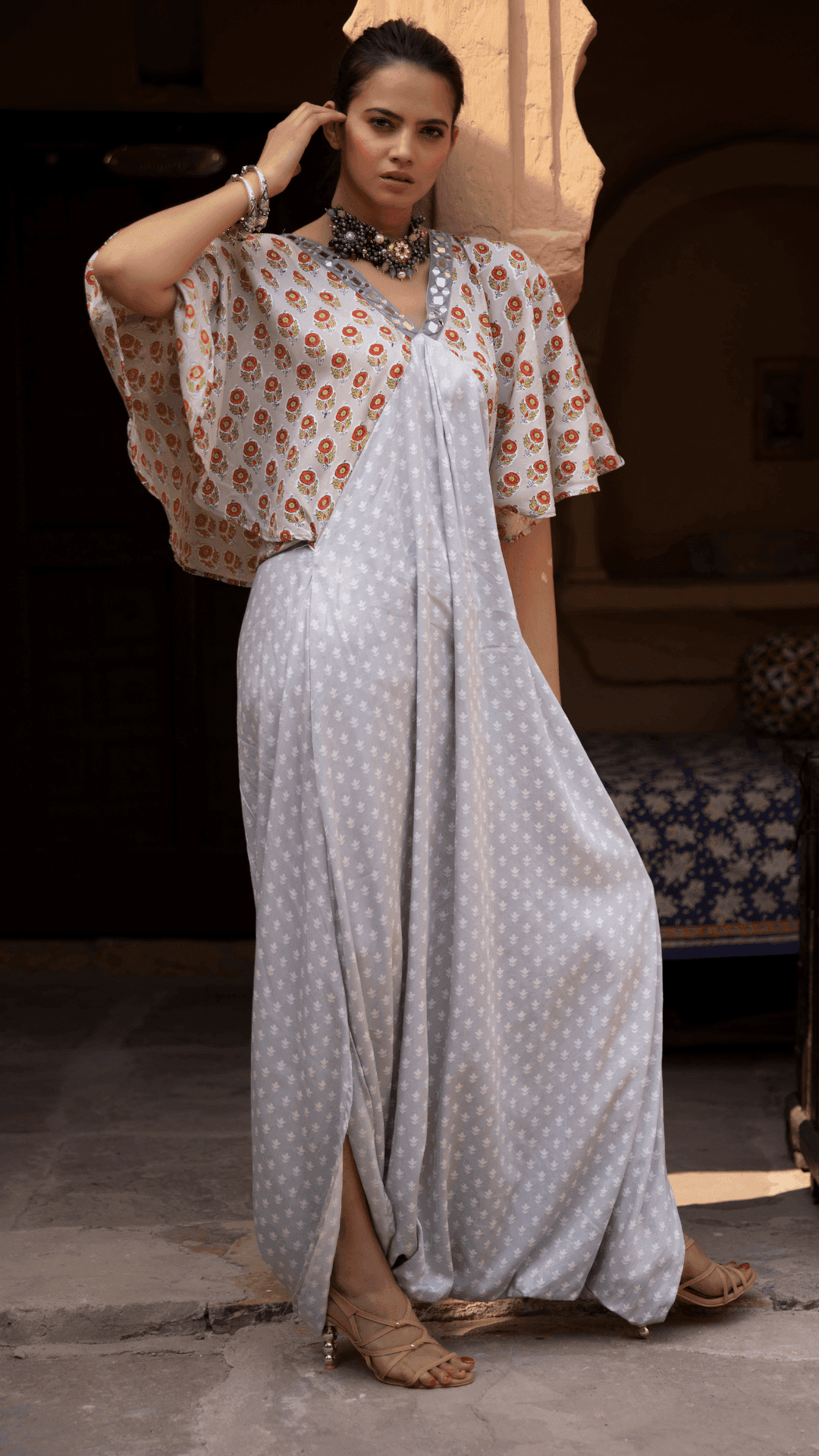 Fiza Dhoti Kaftan - Grey - Monk & Mei