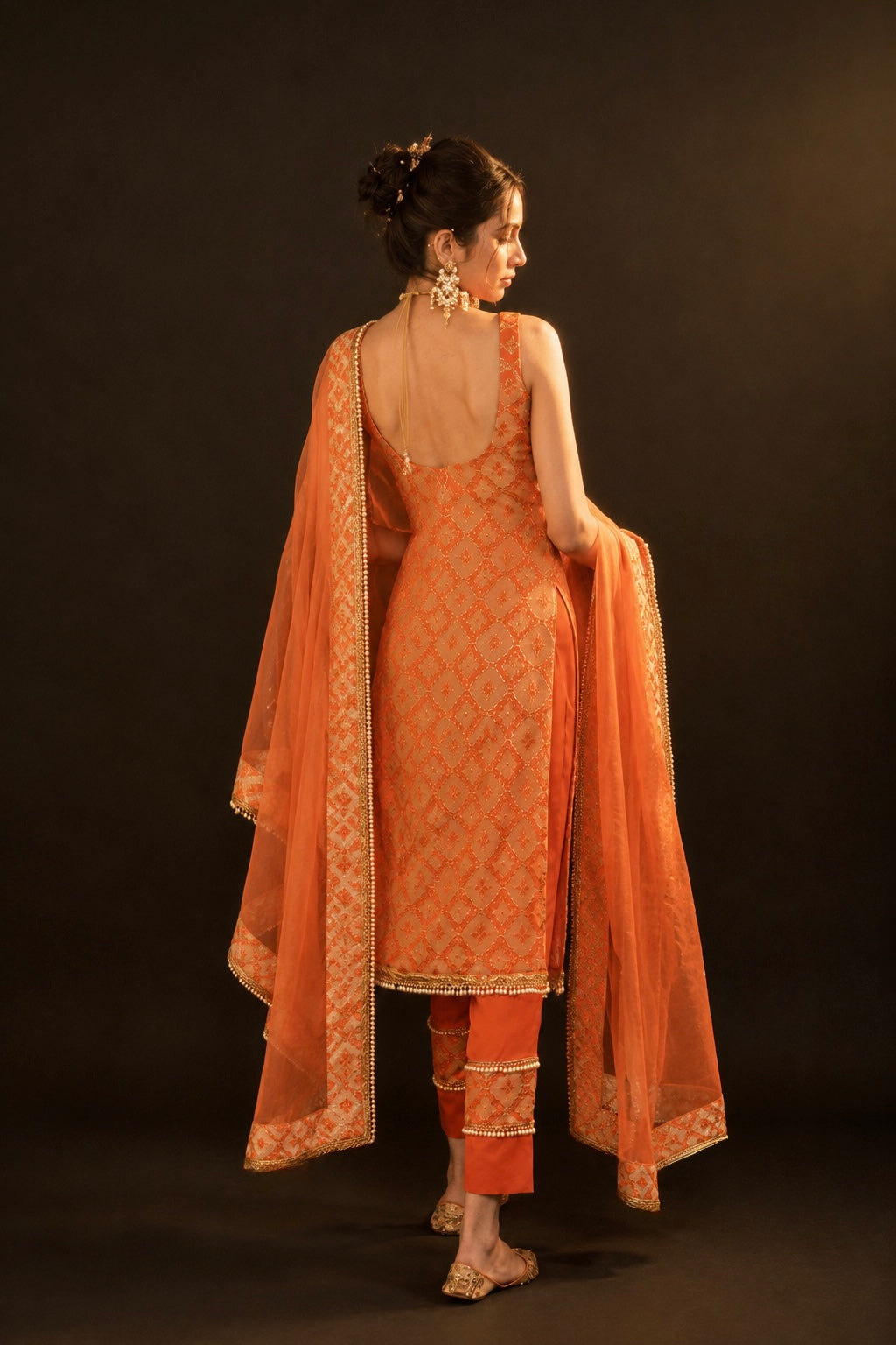 Eloise Orange Brocade Kurta Set