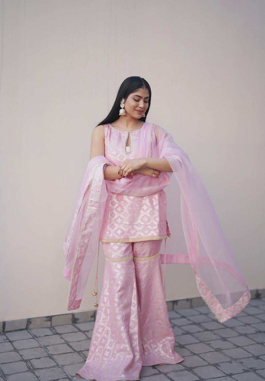 Vani - Kurta, Sharara & Dupatta Powder Pink - Monk & Mei