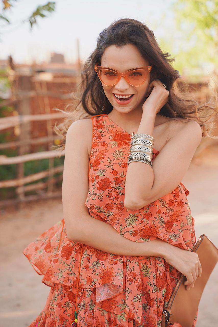Pari Ruffled Gown - Orange - Monk & Mei