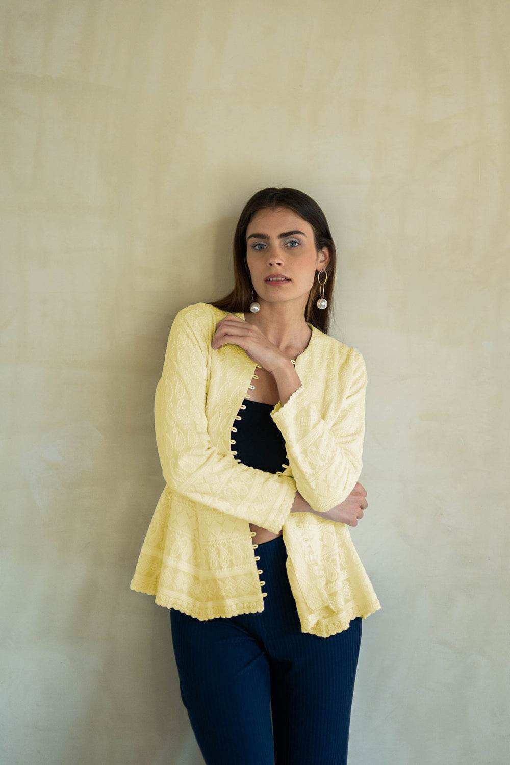 UFF CHIKANKARI JACKET - Sunshine Yellow - Monk & Mei