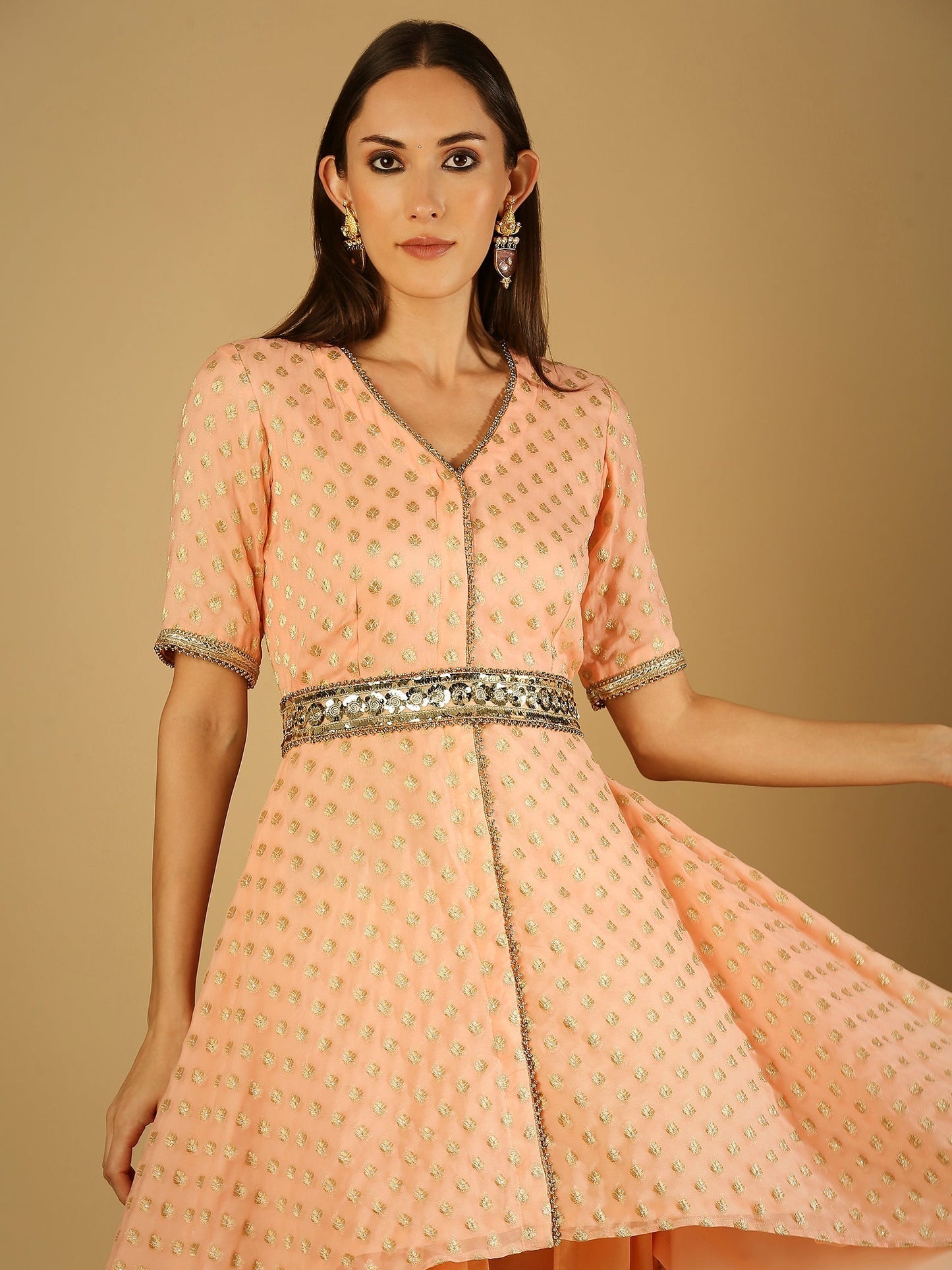 Tamanna-Kurta dhoti Set with Belt - Peach