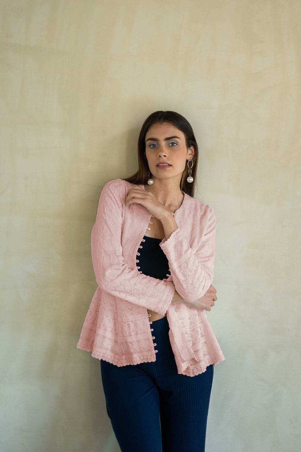 UFF CHIKANKARI JACKET - Baby Pink - Monk & Mei