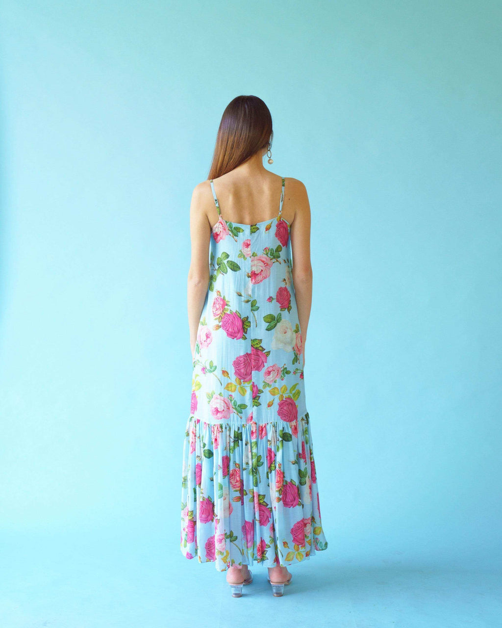 SAGA Slip Dress with Chanderi overlay - Blue - Monk & Mei