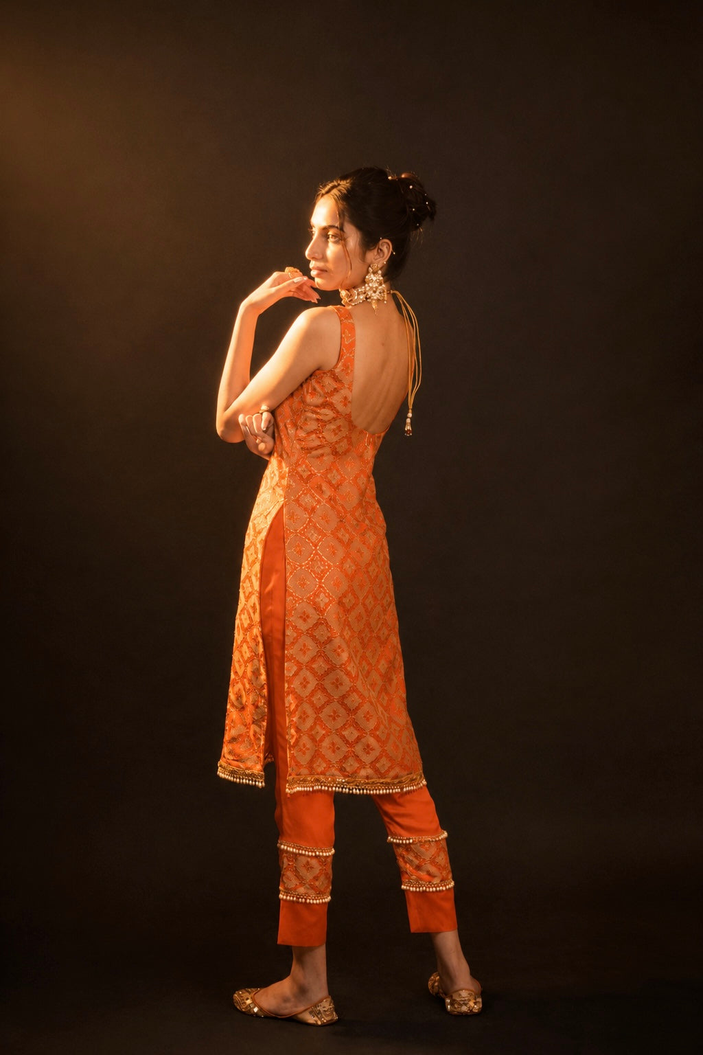 Eloise Orange Brocade Kurta Set