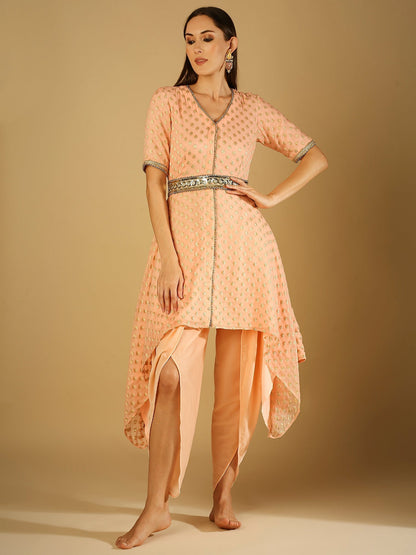 Tamanna-Kurta dhoti Set with Belt - Peach