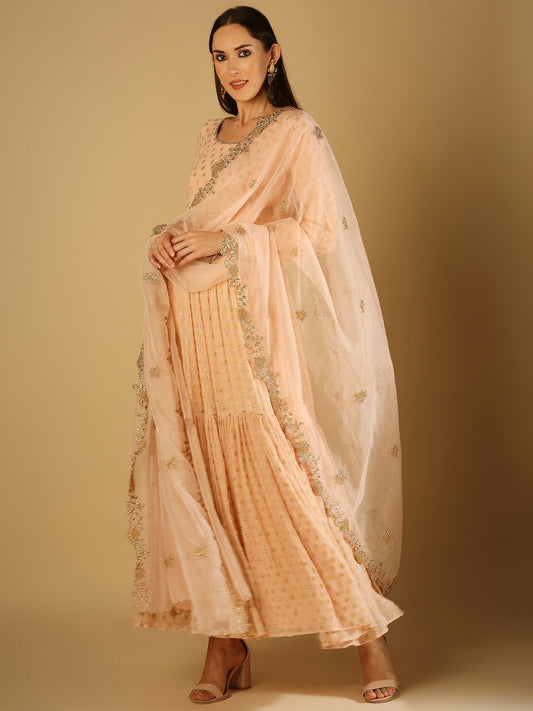 Reah-Anarkali with Organza Embroidered Dupatta - Peach pink