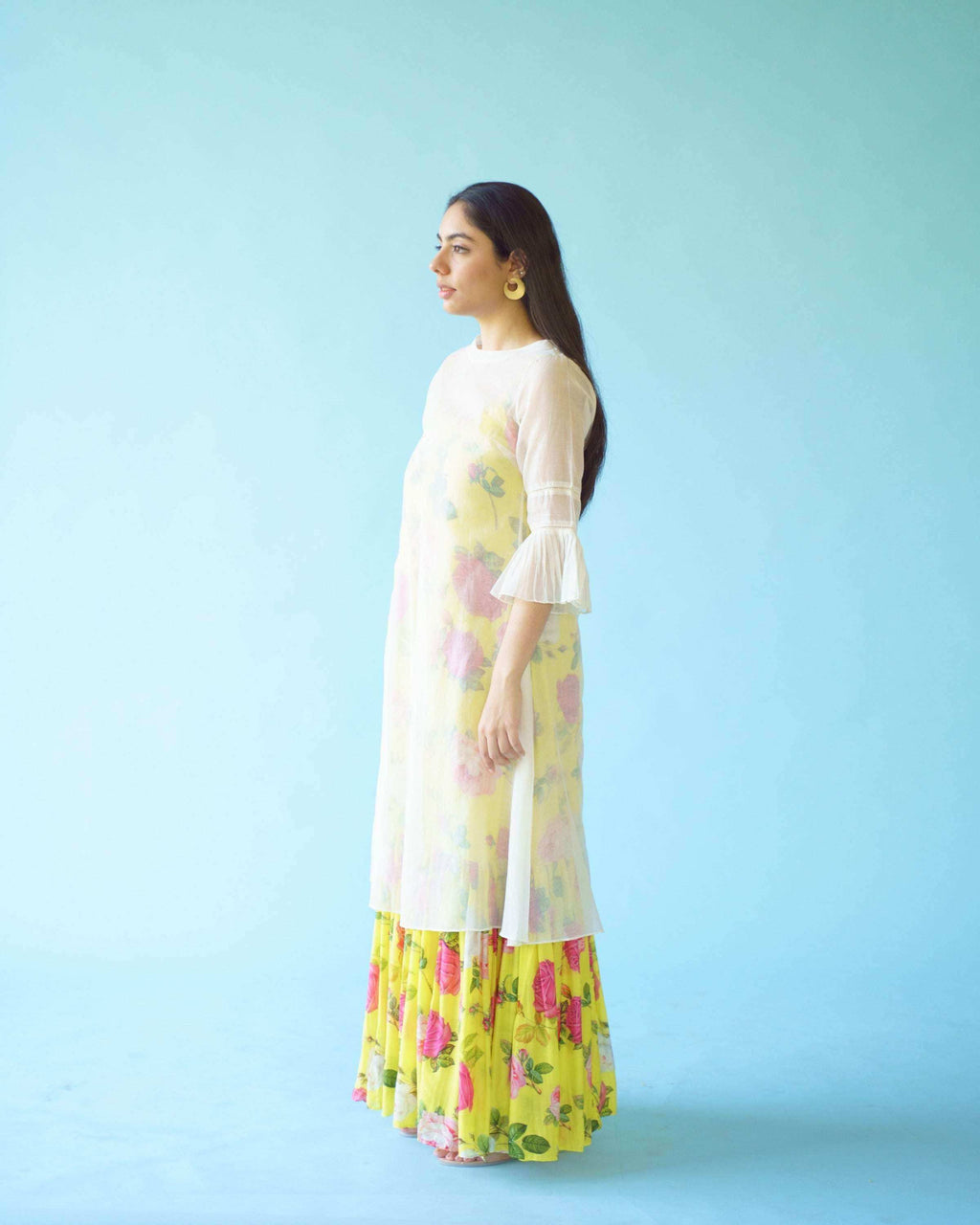 SAGA Slip Dress with Chanderi overlay - Yellow - Monk & Mei