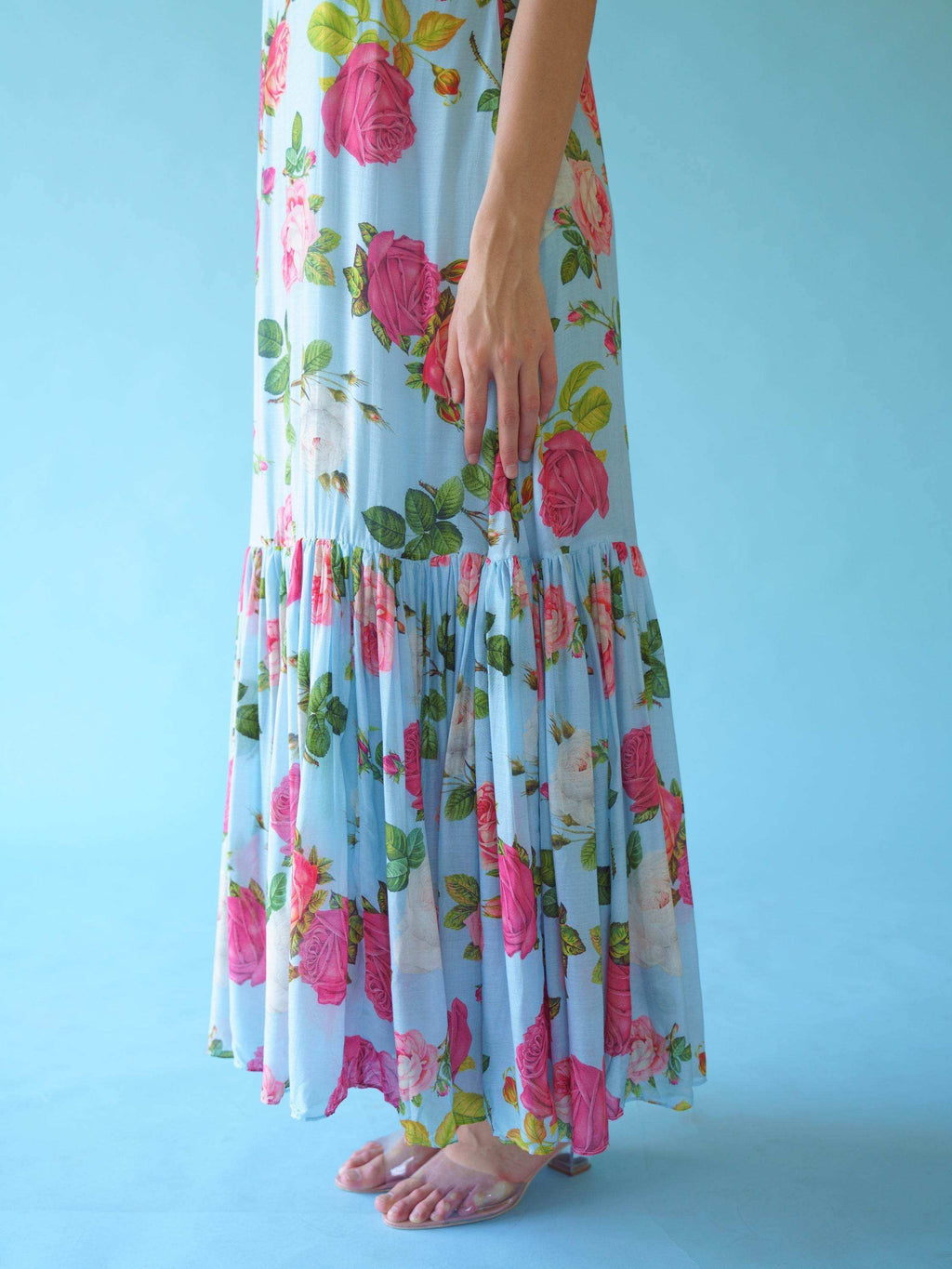 SAGA Slip Dress with Chanderi overlay - Blue - Monk & Mei