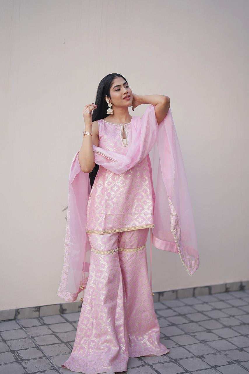 Vani - Kurta, Sharara & Dupatta Powder Pink - Monk & Mei
