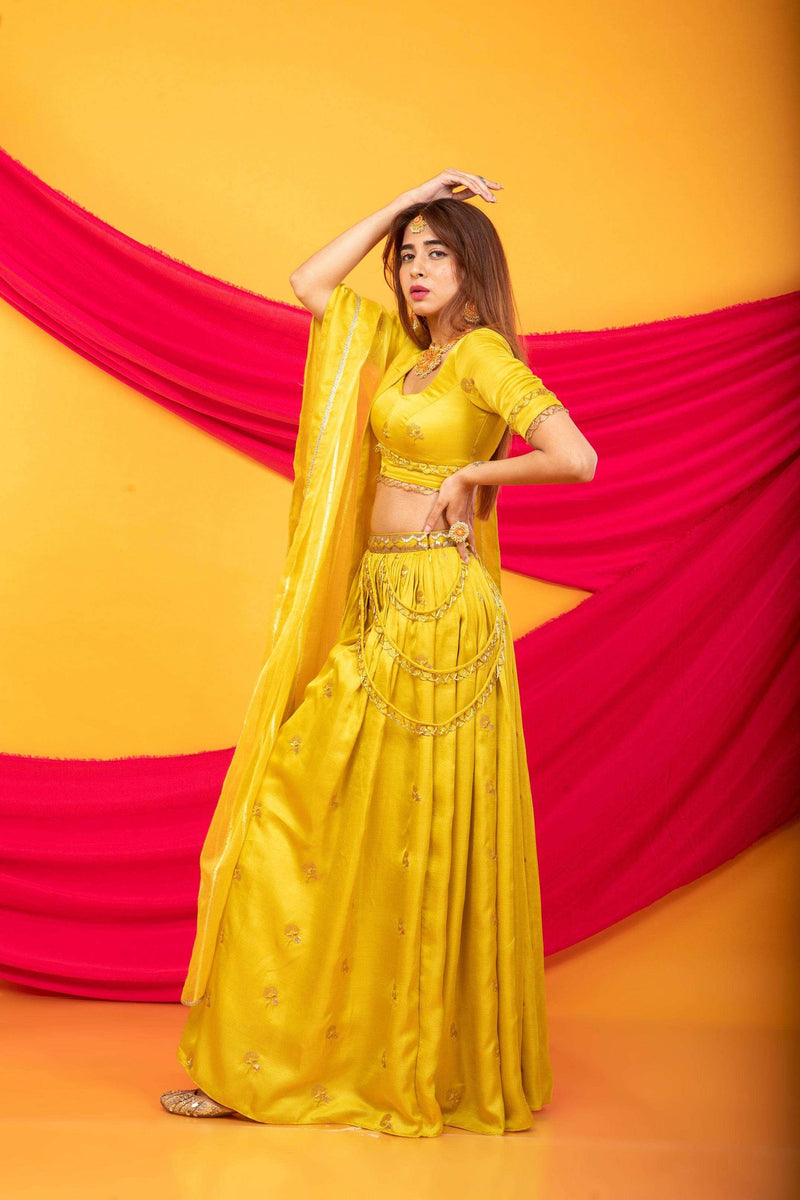 Gulkari Lehenga Blouse Set-Canary Yellow