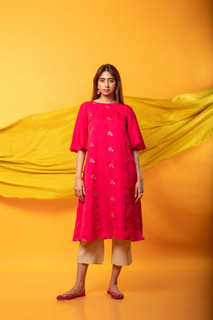 Feroz Kurta and Pant Set-Fuchsia Pink and gold