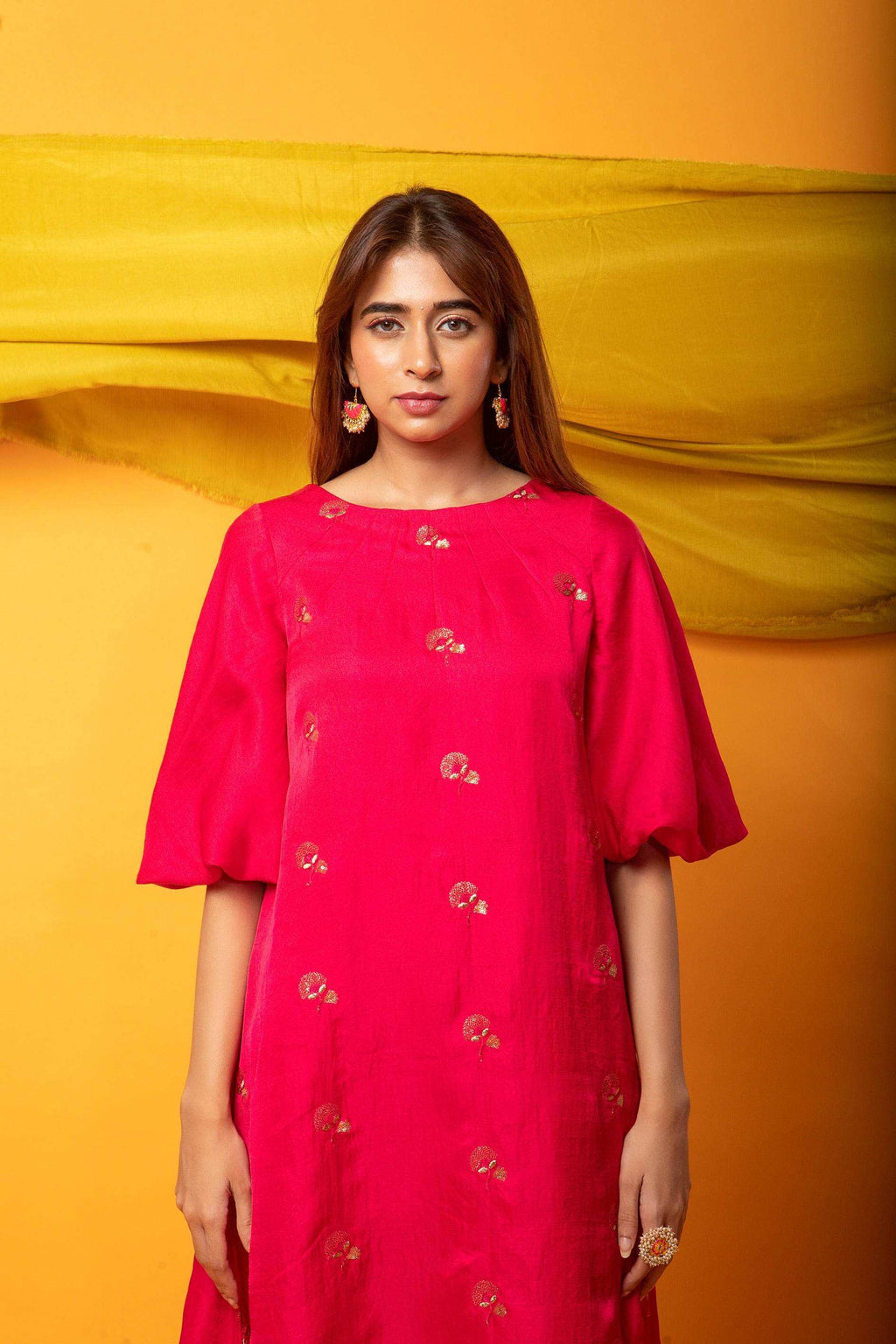 Feroz Kurta and Pant Set-Fuchsia Pink and gold - Monk & Mei