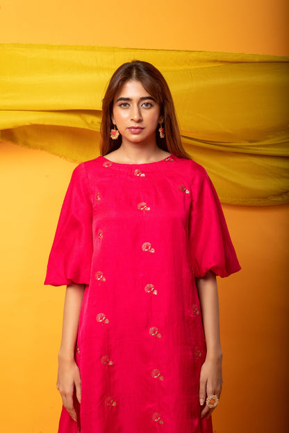 Feroz Kurta and Pant Set-Fuchsia Pink and gold