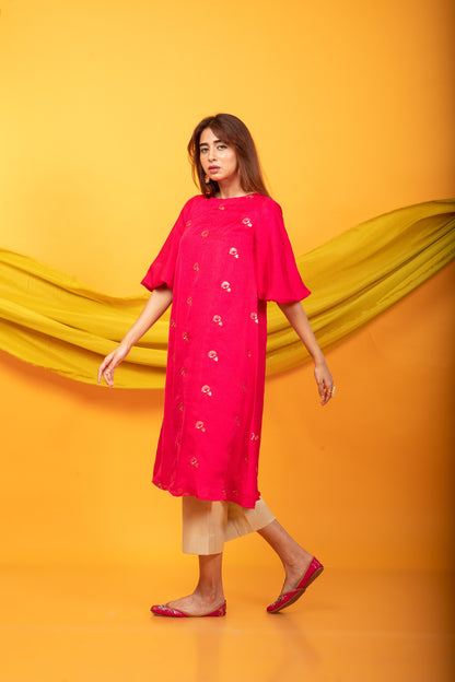 Feroz Kurta and Pant Set-Fuchsia Pink and gold