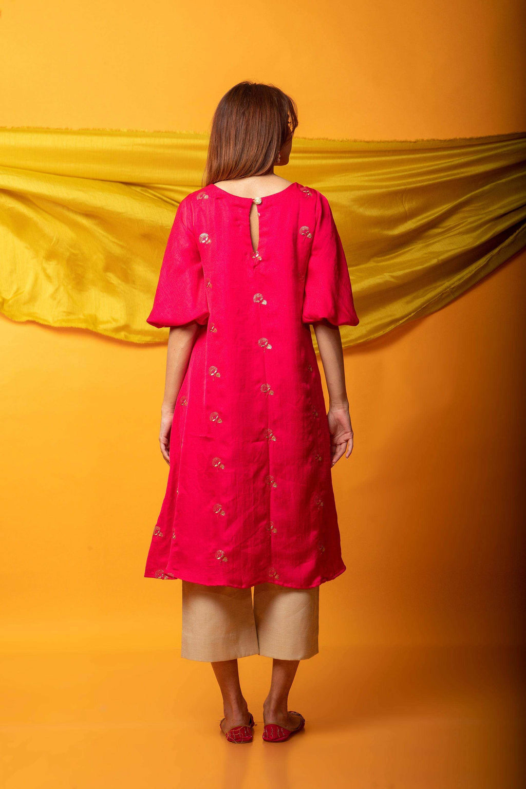 Feroz Kurta and Pant Set-Fuchsia Pink and gold - Monk & Mei