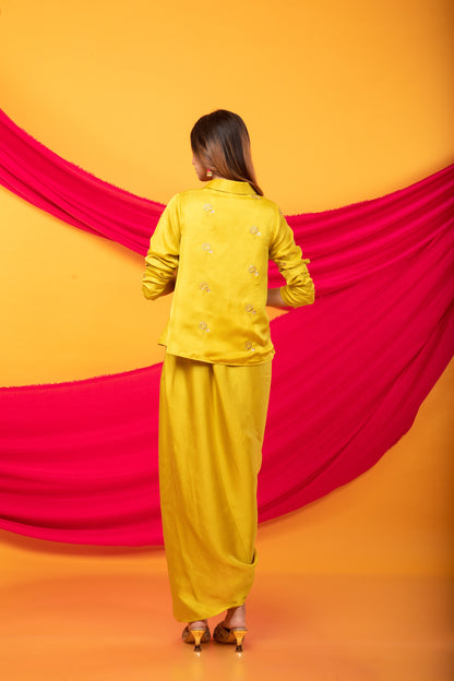 Gulabo Dhoti and Jacket Co-ord Set-Canary Yellow