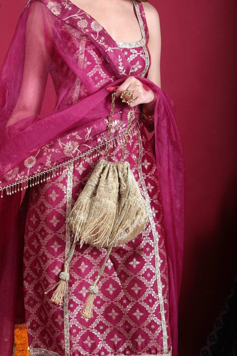Kala-Sleeveless Kurta Set-Plum Purple