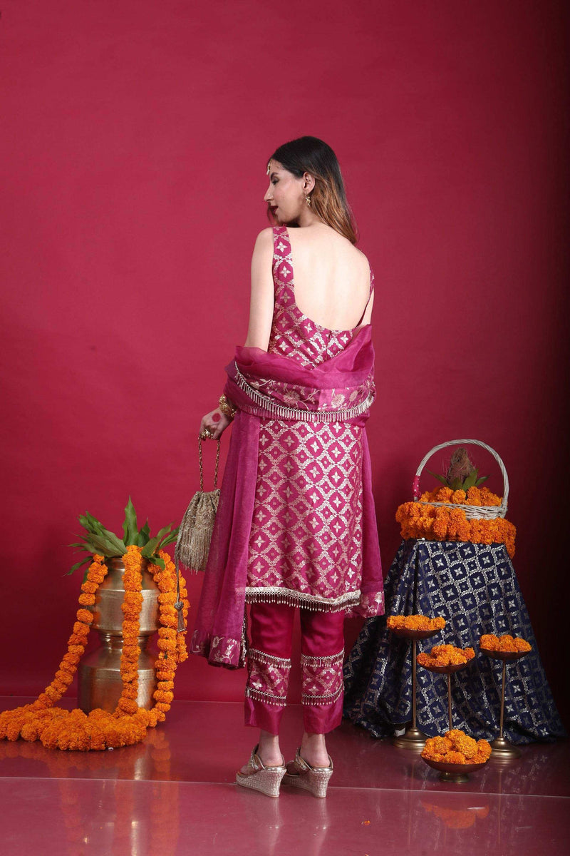 Kala-Sleeveless Kurta Set-Plum Purple
