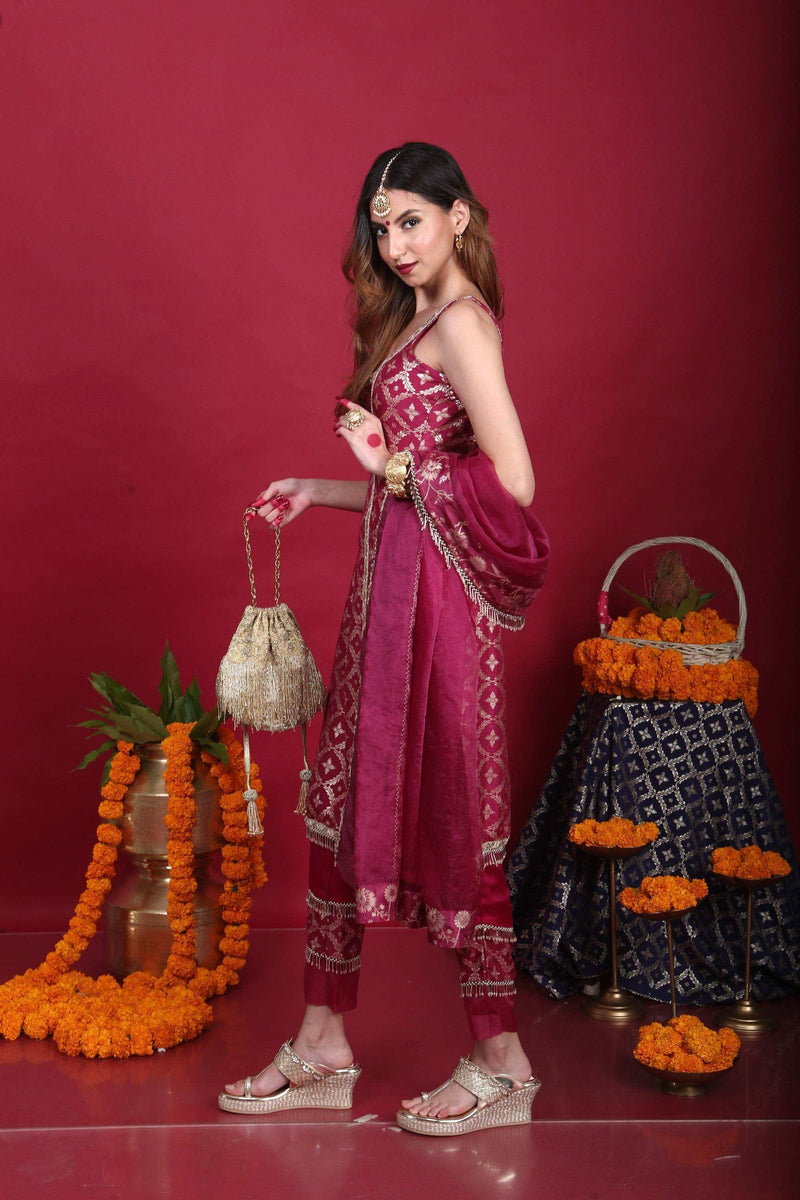 Kala-Sleeveless Kurta Set-Plum Purple