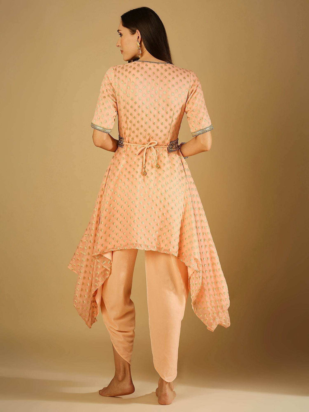 Tamanna-Kurta dhoti Set with Belt - Peach - Monk & Mei