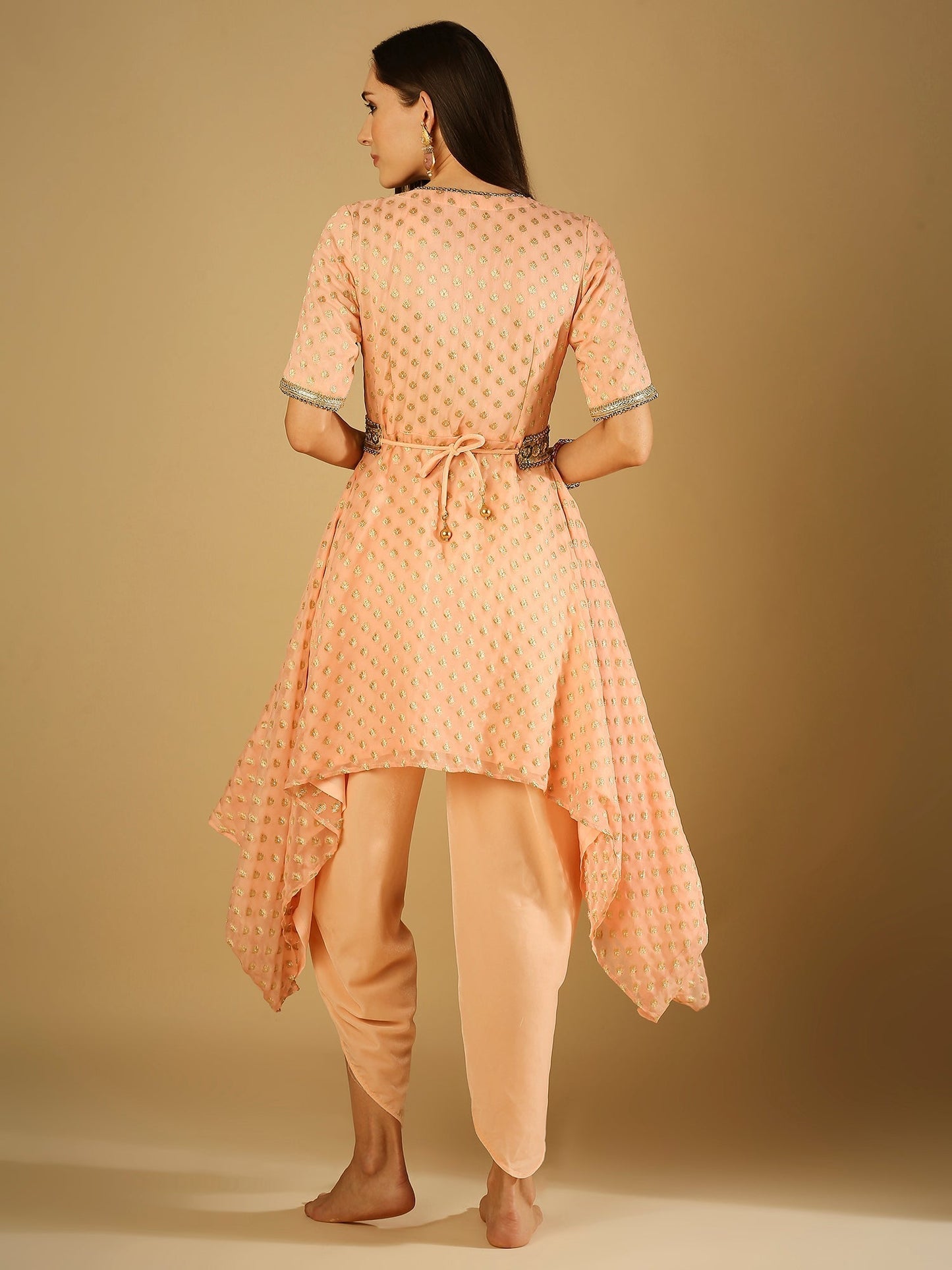 Tamanna-Kurta dhoti Set with Belt - Peach