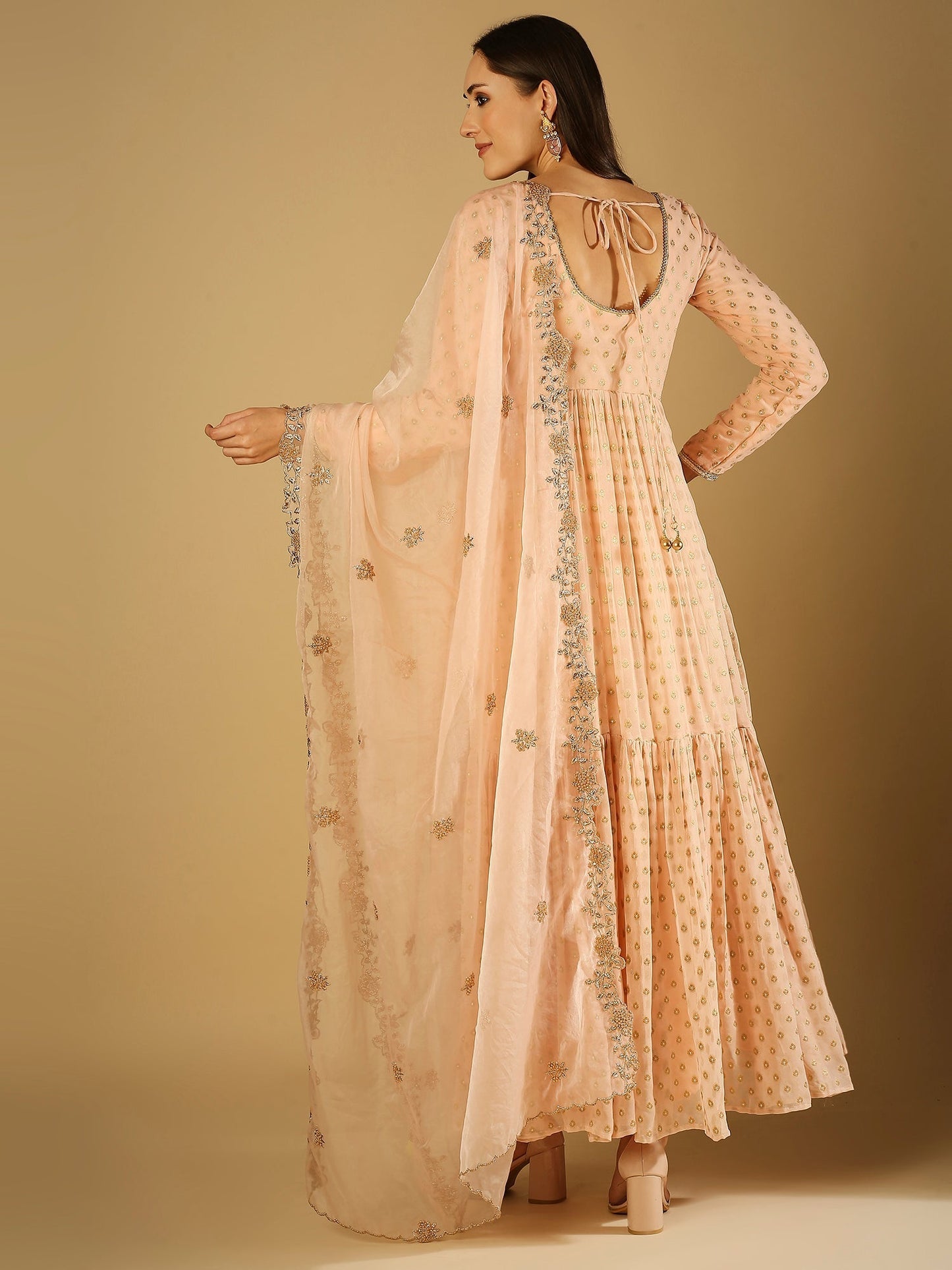 Reah-Anarkali with Organza Embroidered Dupatta - Peach pink