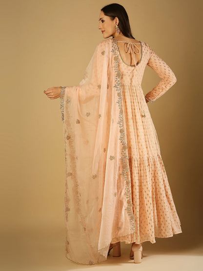 Reah-Anarkali with Organza Embroidered Dupatta - Peach pink