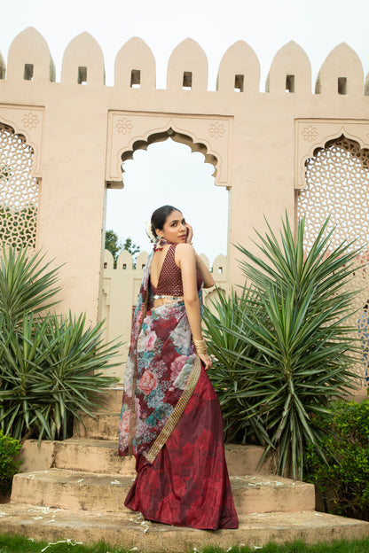 Sanam- Saree Set Maroon