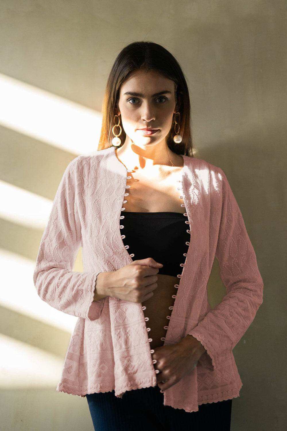 UFF CHIKANKARI JACKET - Baby Pink - Monk & Mei