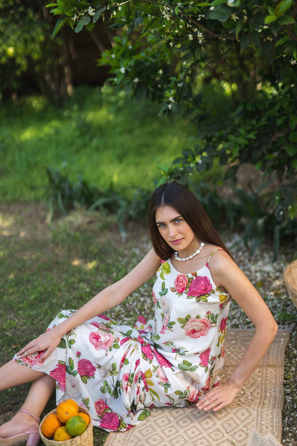 SAGA Slip Dress with Chanderi overlay - White - Monk & Mei