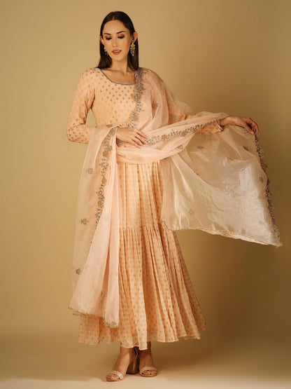 Reah-Anarkali with Organza Embroidered Dupatta - Peach pink