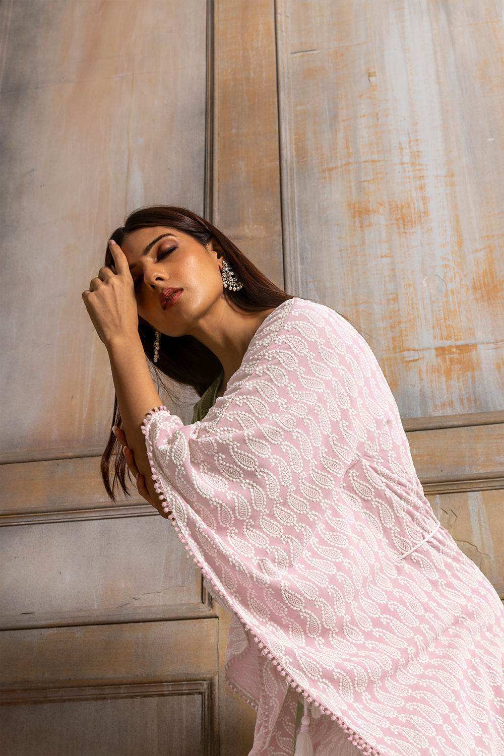ADA- CHIKANKARI KAFTAN DRESS - Baby Pink - Monk & Mei