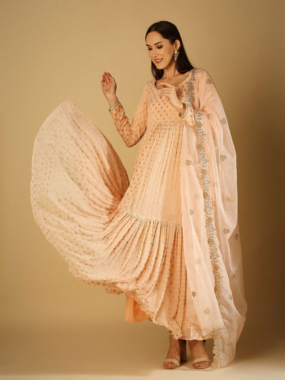 Reah-Anarkali with Organza Embroidered Dupatta - Peach pink