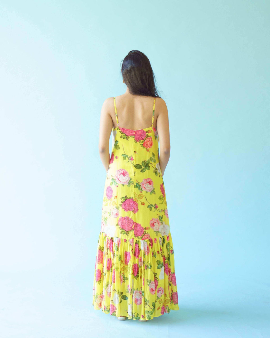 SAGA Slip Dress with Chanderi overlay - Yellow - Monk & Mei