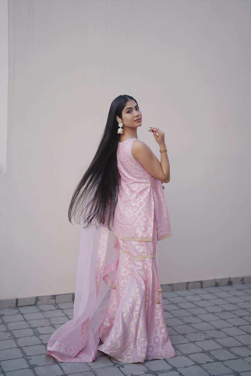 Vani - Kurta, Sharara & Dupatta Powder Pink - Monk & Mei