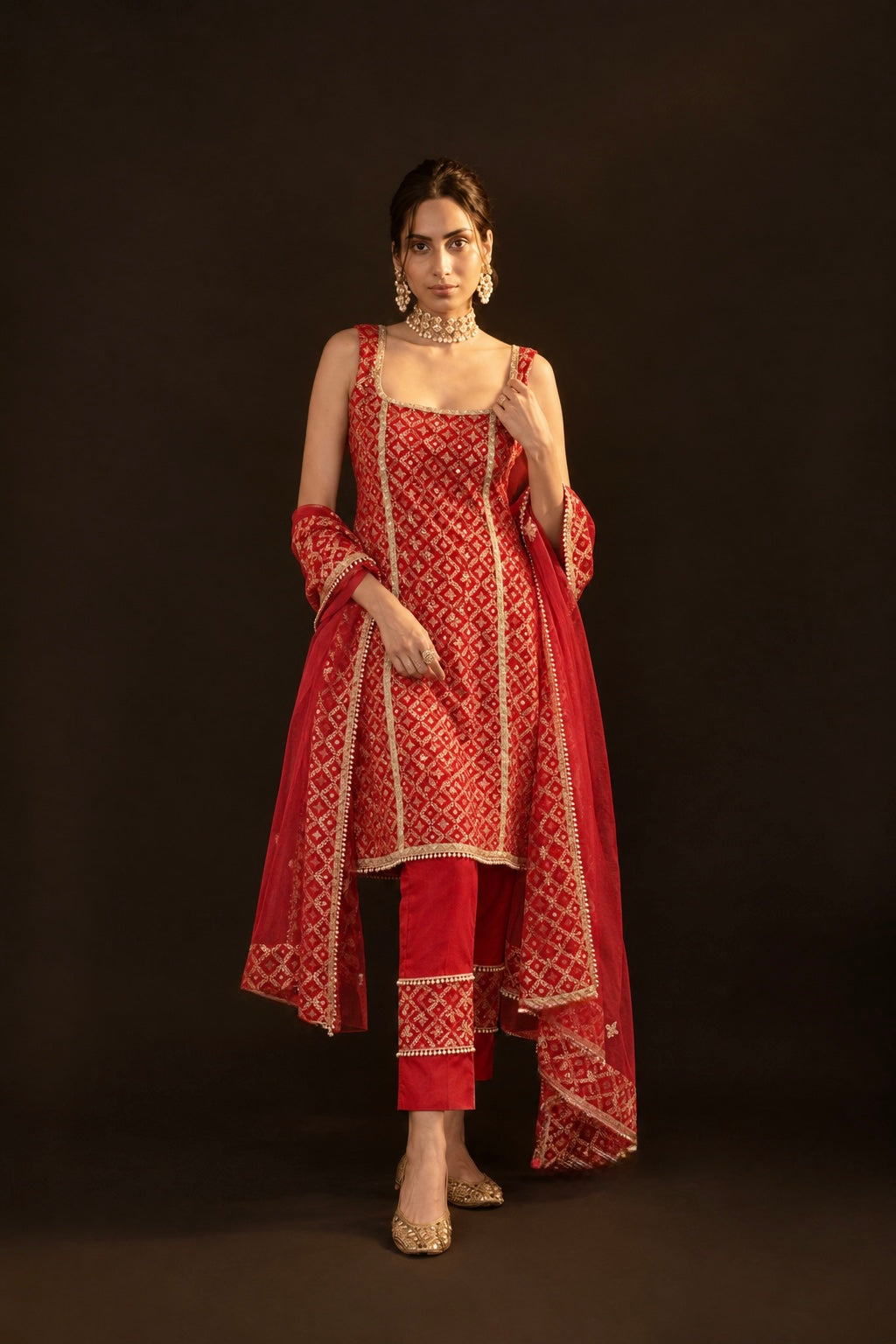 Eloise Red Brocade Kurta Set
