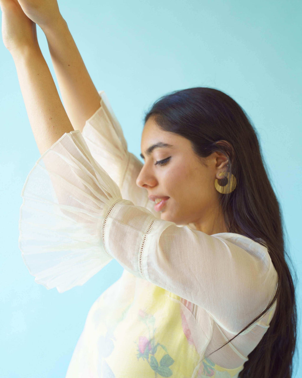 SAGA Slip Dress with Chanderi overlay - Yellow - Monk & Mei