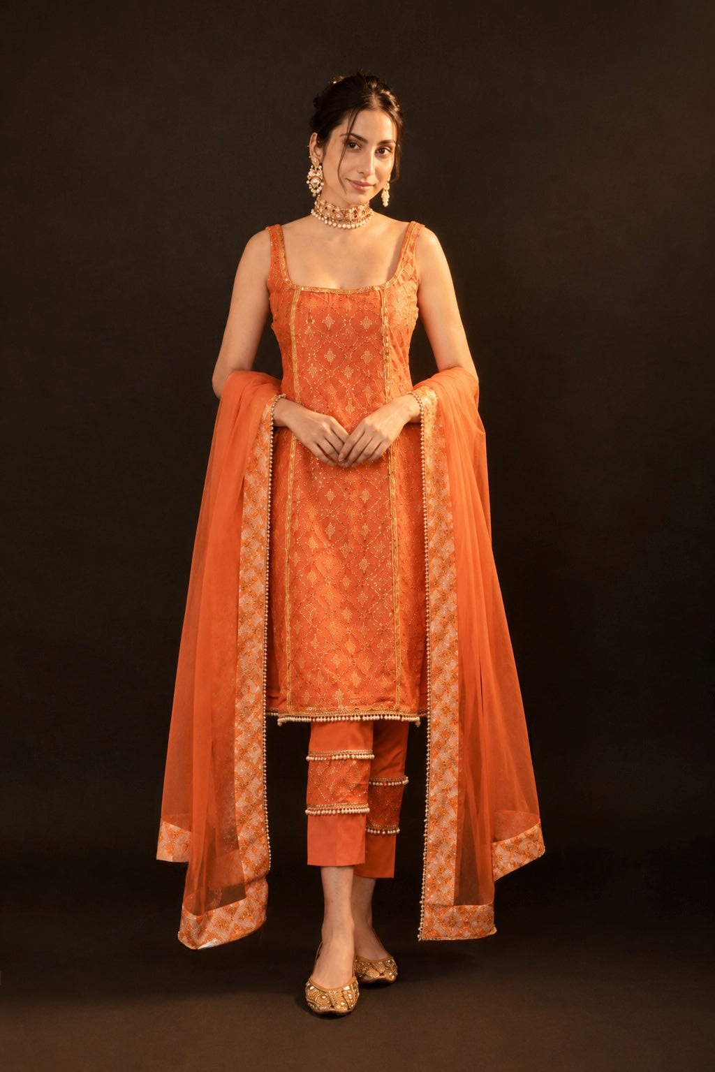 Eloise Orange Brocade Kurta Set