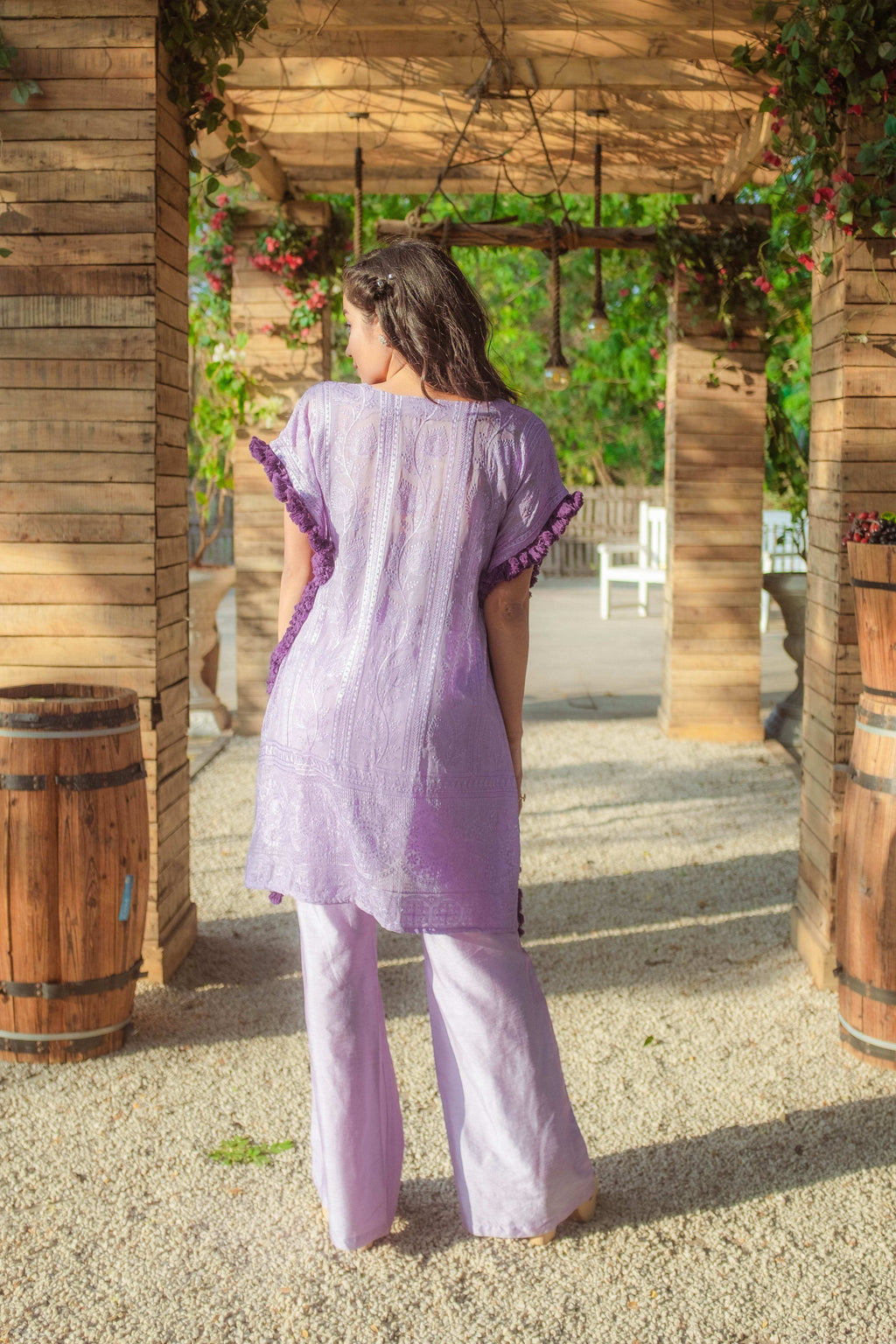 Begum Chikankari Kaftan & Pants - Veryperi Violet - Monk & Mei