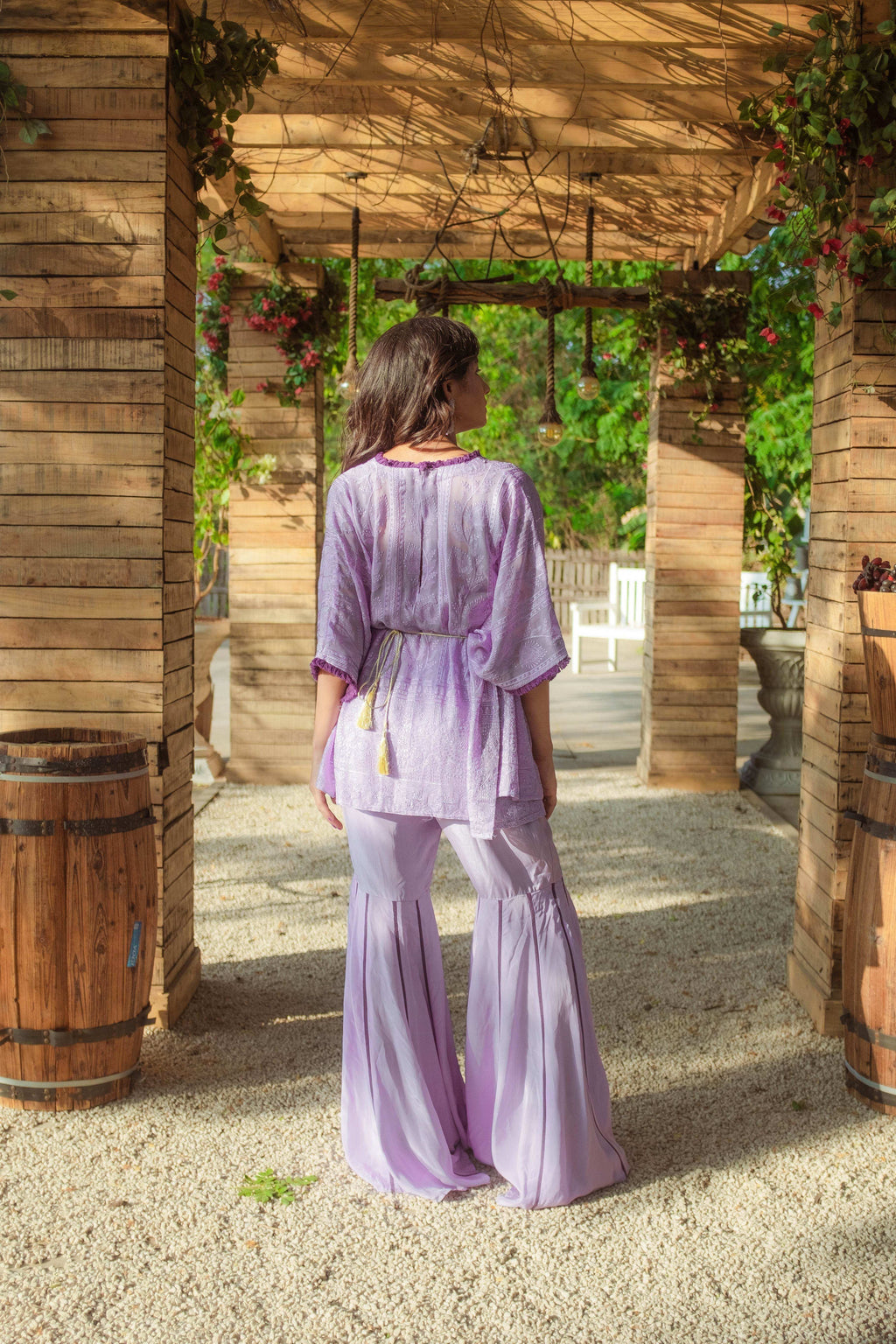 Suraiya Chikankari Kaftan, Sharara & Belt - Veryperi Violet - Monk & Mei