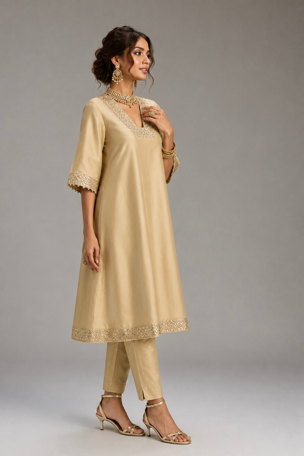 Zohra - Beige Choga  Set