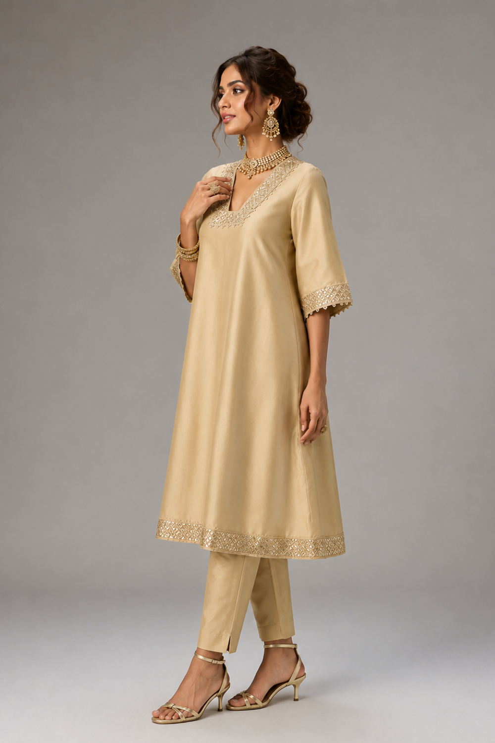Zohra - Beige Choga  Set