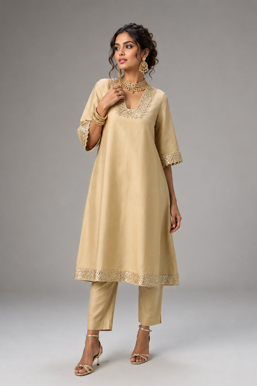 Zohra - Beige Choga  Set
