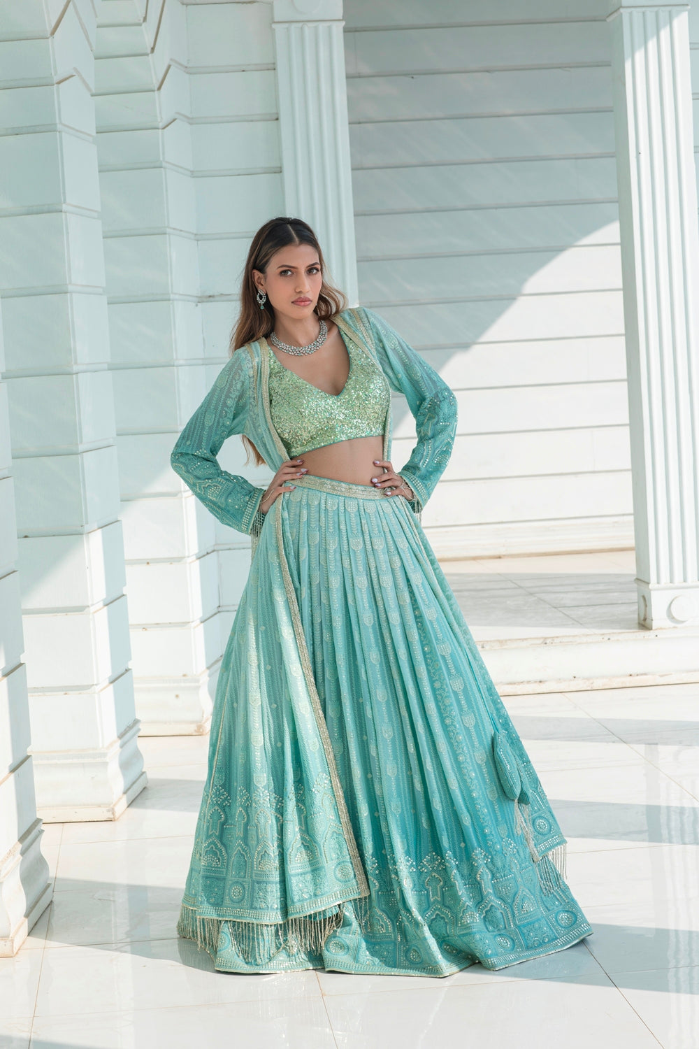 Olive  - Lehenga Cape Set