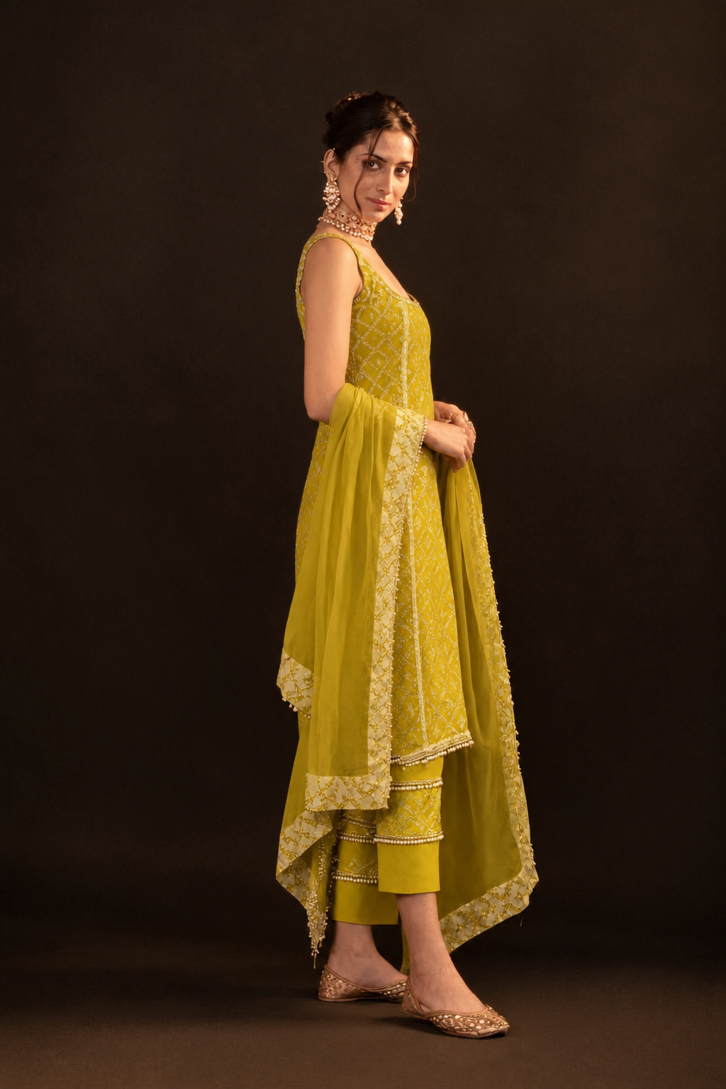 Mustard Yellow Brocade Kurta Pant Dupatta Set